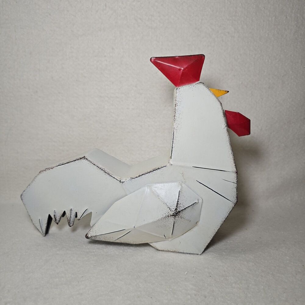 Polygonal Metal White Chicken Farmhouse Barn Cottage Farmlife